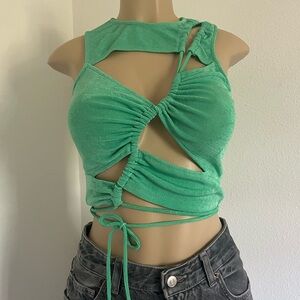 Green Ruched Cutout Tie Crop Top – Strappy Festival Tank